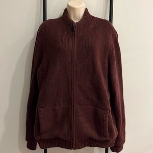 L.L. Bean Lambs Wool Full Zip Cotton Lining Knit Jacket Cardigan Men’s Size M